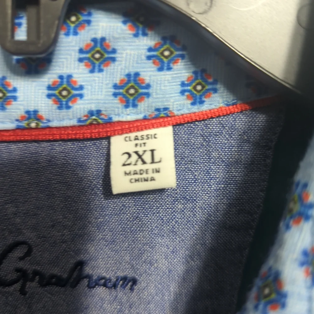 Robert Graham Mens Teal Blue Short Sleeve Polo Shirt Classic Fit Size 2XL 597